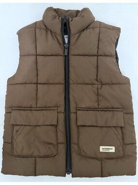 Mayoral Unisex Kids Puffer Vest Size 2 Brown Full Zip Pockets READ